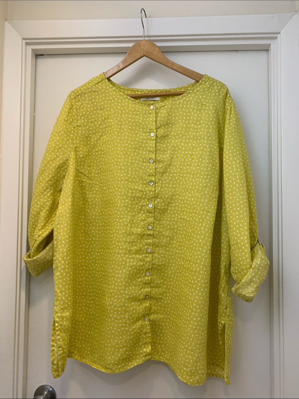 Rachel Zoe Yellow Polka Dot Button-Back Blouse 100 % linen